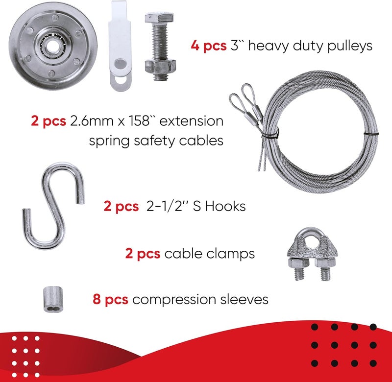 Granatan Garage Door Cable and Pulley Kit, 2 Pcs Galvanized Garage Door Cable, 4 Pcs 3'' Heavy Duty Pulley Replacement - Image 2
